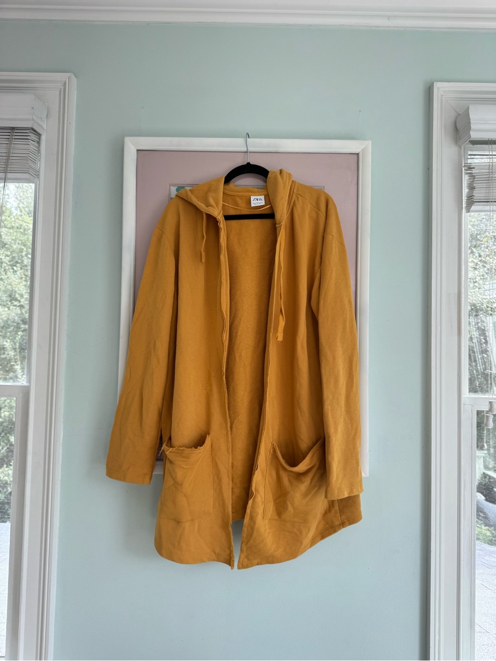 Zara Mustard Open-Front Hooded Jacket